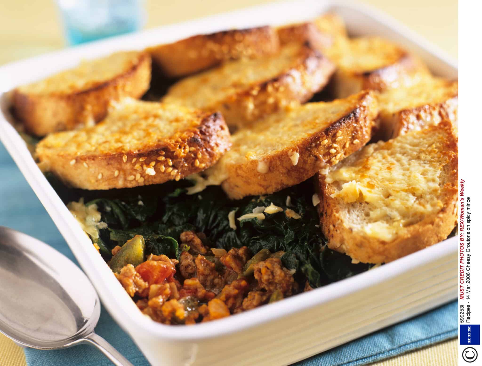 Cheesy Croutons on Spicy Mince 1